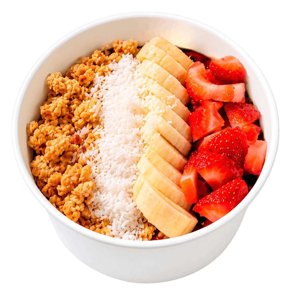 Bowl de açaí con fresa, banano y coco